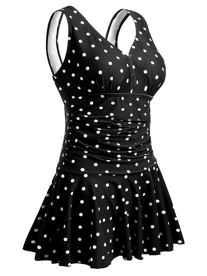 MiYang Women's Plus-Size Polka Dot Shaping Body One Piece Swim Dresses Swimsuit Black Polka Dot Medium (US 8-10) - Image 1